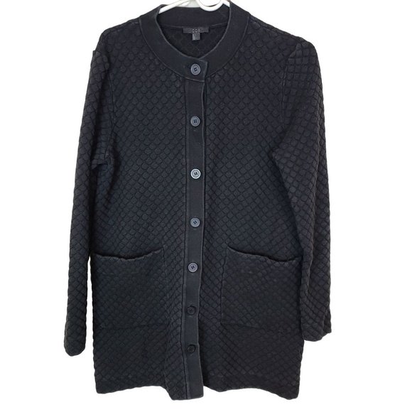 COS Womens S Black Textured Knit Longline Button Front Cardigan Sweater Pockets - Picture 1 of 9